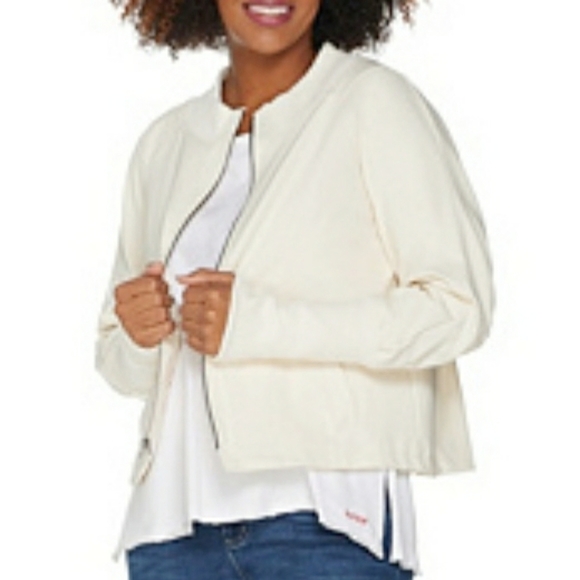 Peace Love World Jackets & Blazers - PEACE Love World Ivory Peplum Jacket Satin lining Size 16 Zip up